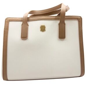 Tommy Hilfiger Satchel Tote Shoulder/Crossbody Purse White/Tan/Gold Y2K NWT